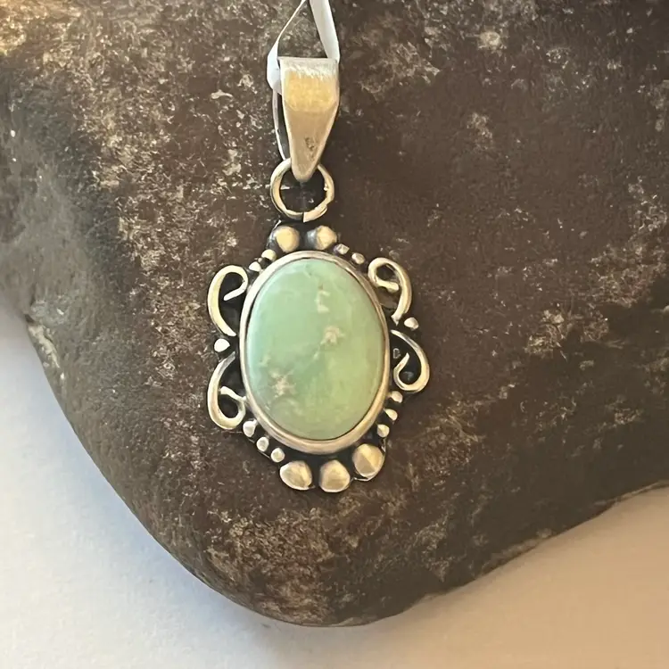 925 Sterling Silver Genuine Paloma Turquoise Oval Pendant - Small