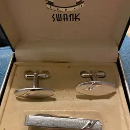 SWANK SIGNED CUFFLINKS AND TIE CLIP IN BOX
