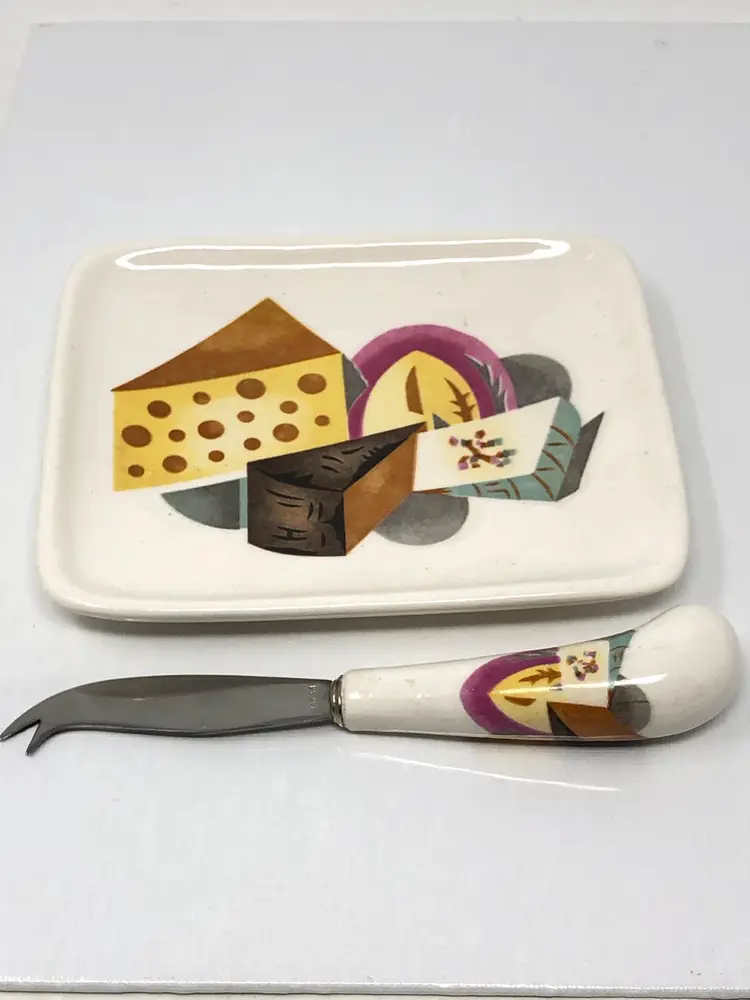 Napco Ceramic Cheese Plate and Knife Japan