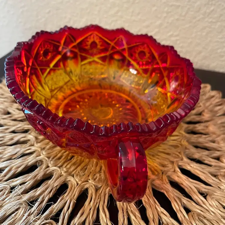 #01 Amberina Nappy Bowl Sawtooth Edge Dish  It glows !