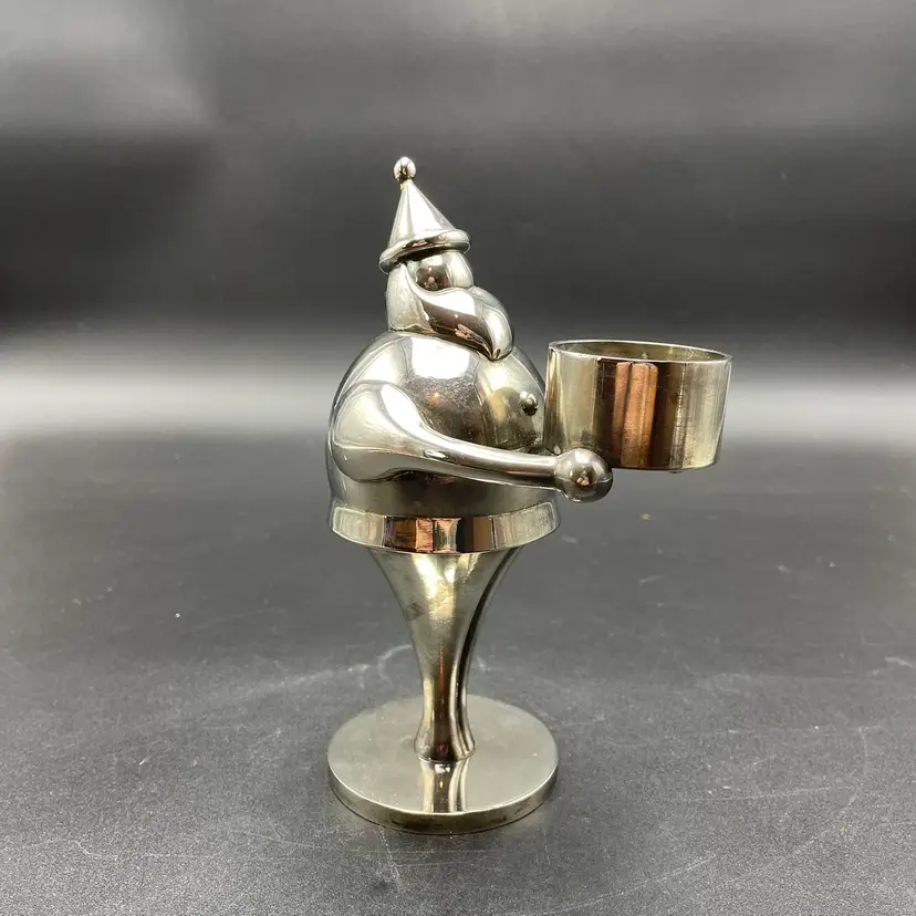 Pottery Barn Silverplate Santa Claus Christmas Candle Holder