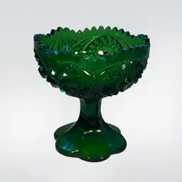 Vtg Kemble Wheaton Green Depression Glass Pedestal Compote/Candy Dish 5"