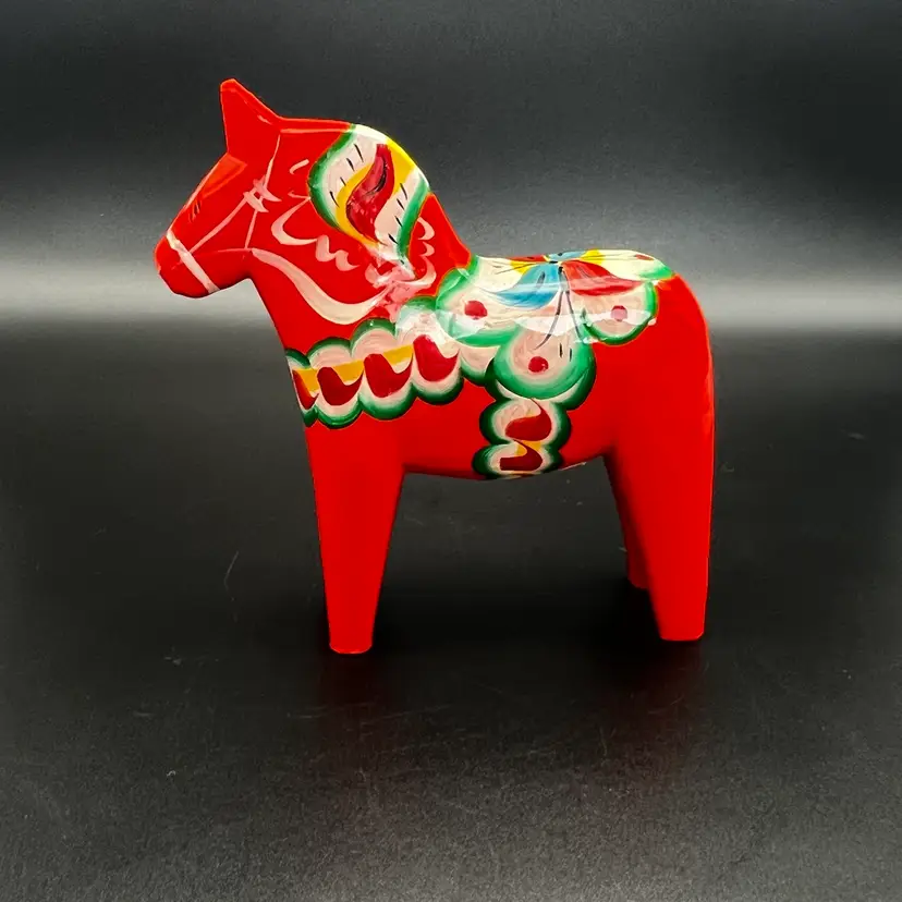 Vintage Sweden Wooden Dala Horse Small Figurine Hand Painted Red Nils Olsson 7”