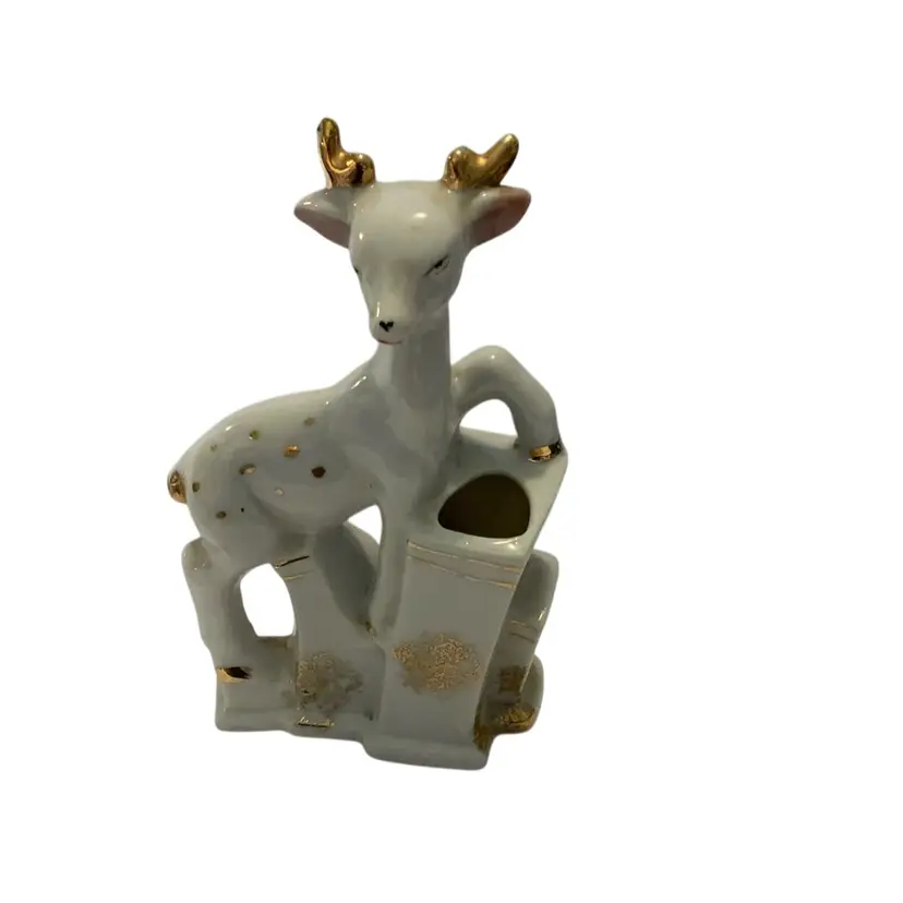 Gorgeous Ceramic Deer Figurine Planter Made In Japan 4” Tall