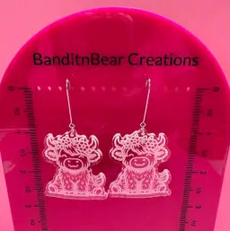 #01 Acrylic Laser Cut  and Engraved Highland Cow Dangle Earrings