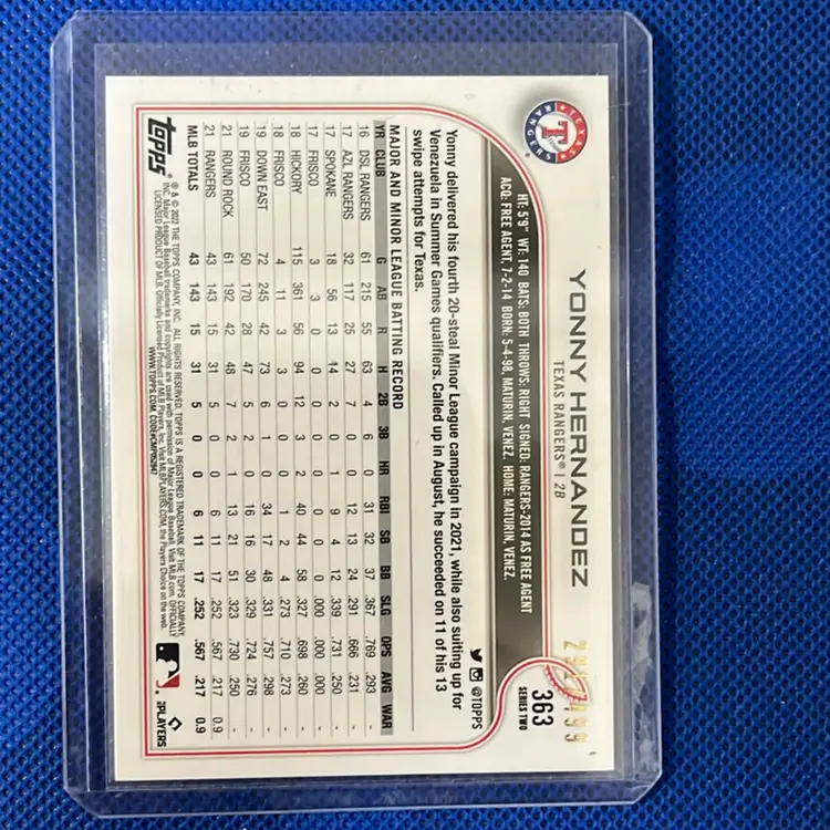 2022 Topps Series 2 Yonny Hernandez 363 Green Foil 291/499