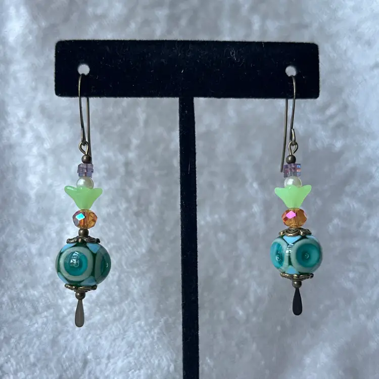 #59 "A Sailboat Named Oz" Series - Handmade by Me -- Lampwork Glass Earrings