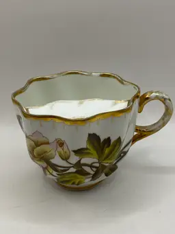 ANTIQUE 4" MOUSTACHE MUG CUP PINK GREEN FLOWERS MADE IN GERMANY