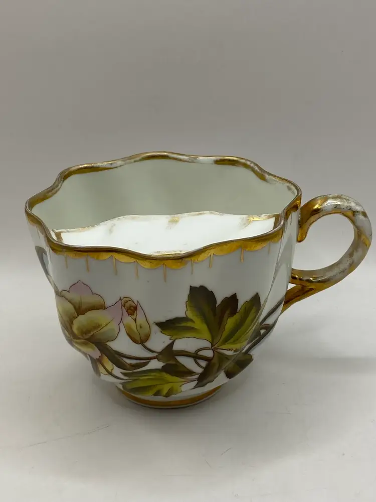 ANTIQUE 4" MOUSTACHE MUG CUP PINK GREEN FLOWERS MADE IN GERMANY