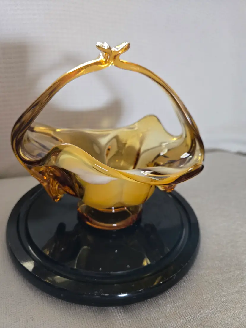 MCM Amber Art Glass Basket With Handle