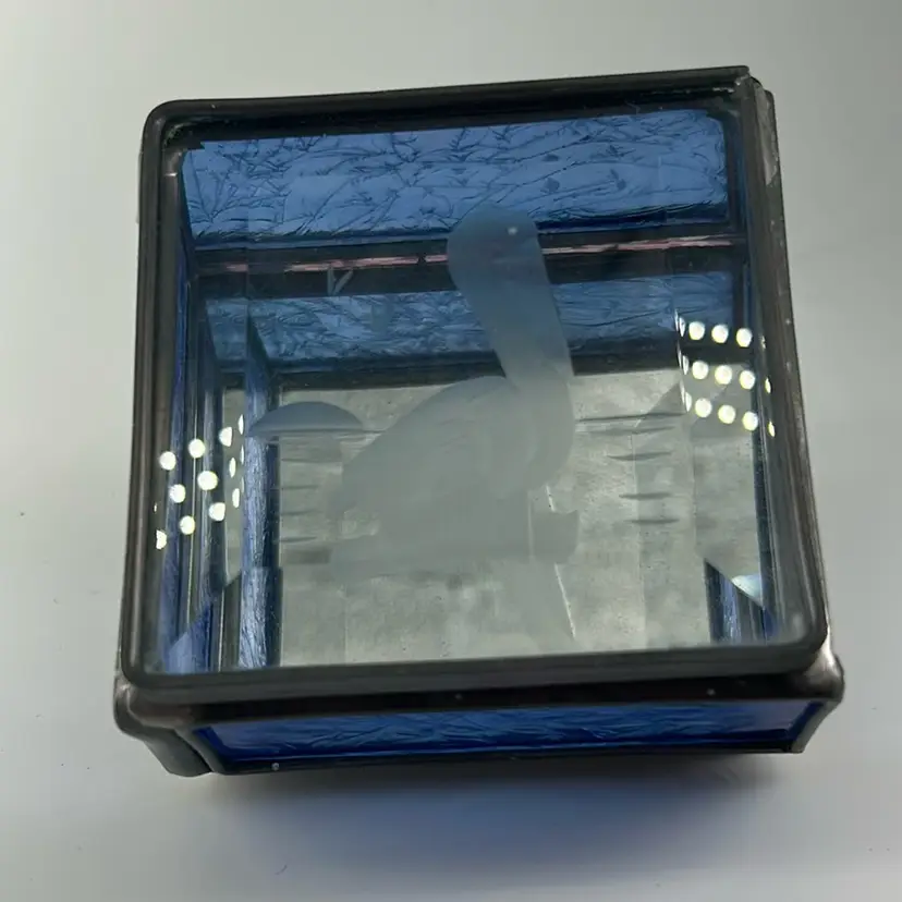 Vintage glass jewelry box Etched with a Seagull