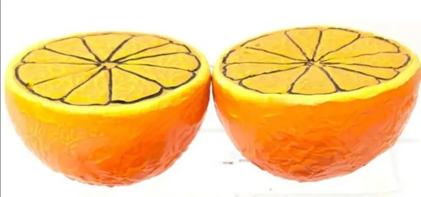 Vintage MCM Orange Slice Salt and Pepper Shakers, Missing One Stopper