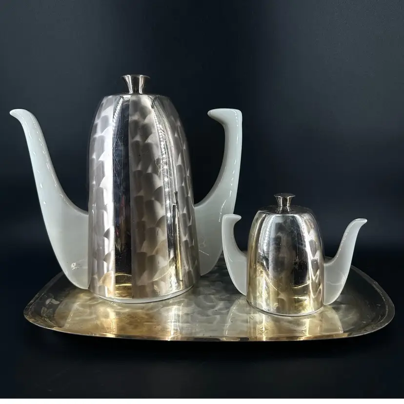 MCM Style Insulated Jahre Quist German Porcelain Tea Pot  Creamer Set