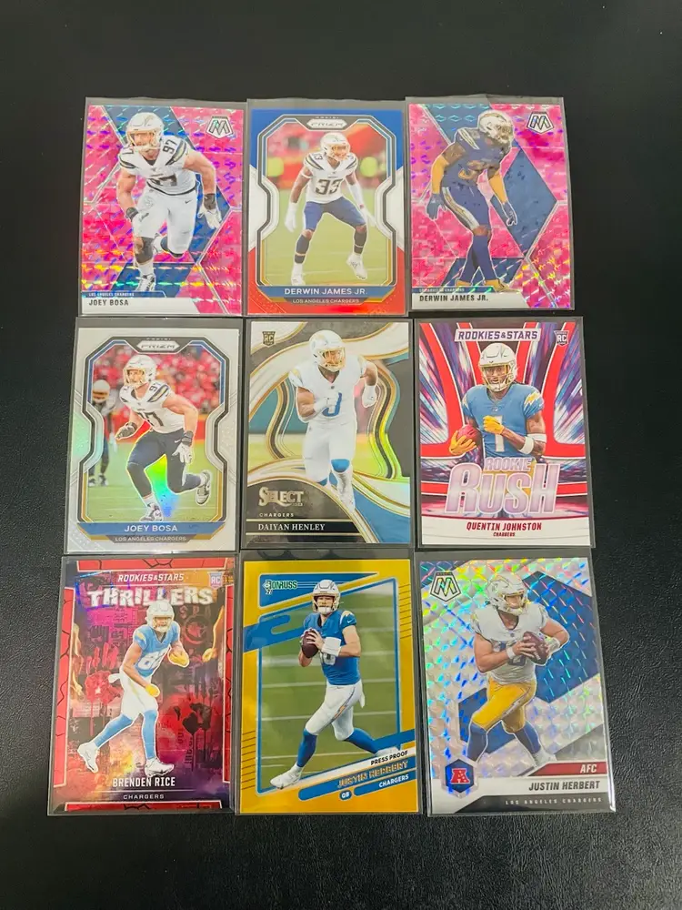 San Diego Chargers 18-card Lot W/ Justin Herbert RC , Parallels, #’d