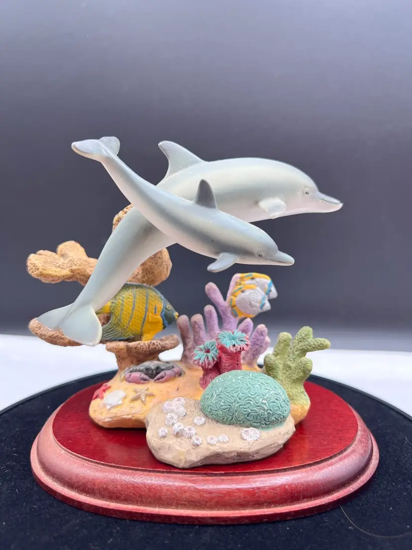 Beautiful Vintage Dolphin In Coral Sculpture
