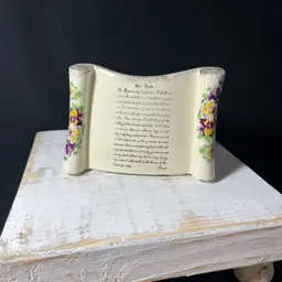 VTG Enesco Porcelain Scroll Shaped Planter With Pansies and 23rd Psalm