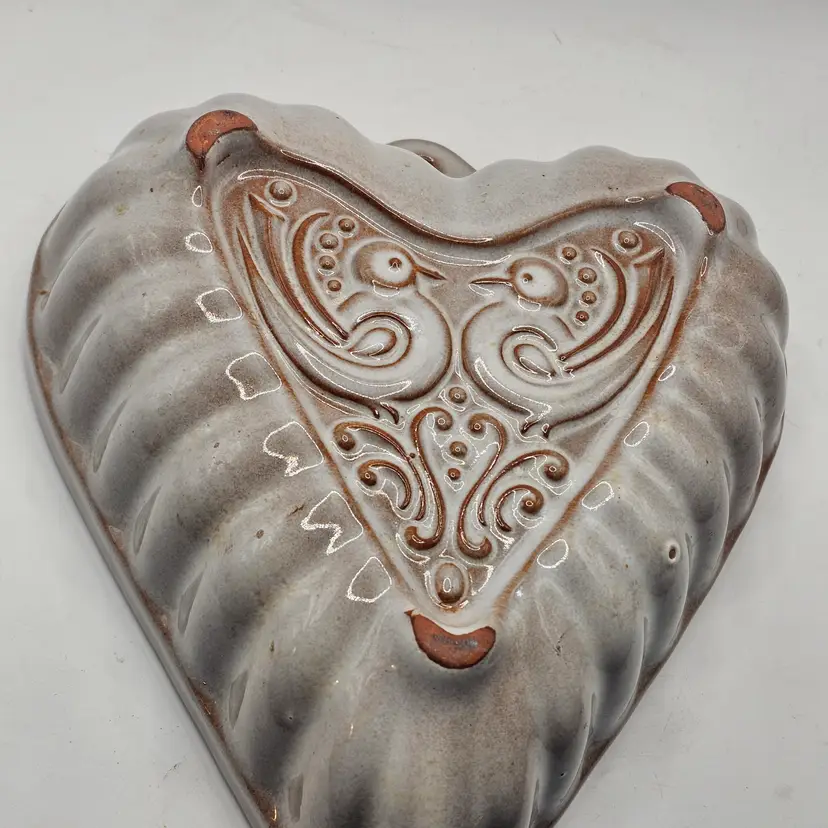 Redware at Pottery heart with doves vintage pan west Germany