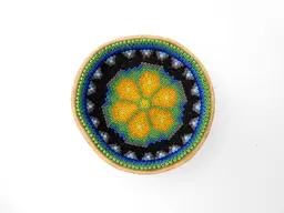 Huichol Ceremonial Mini Gourd Bowl Beaded Flower Design Mexico Artisan Folk Art