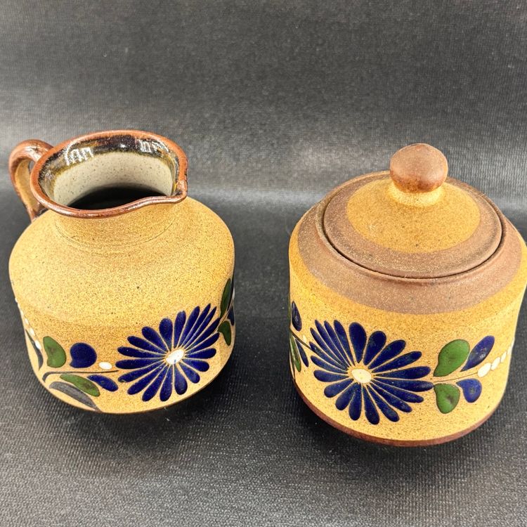 Handcrafted Tonala Mexican Pottery Sugar & Creamer Set