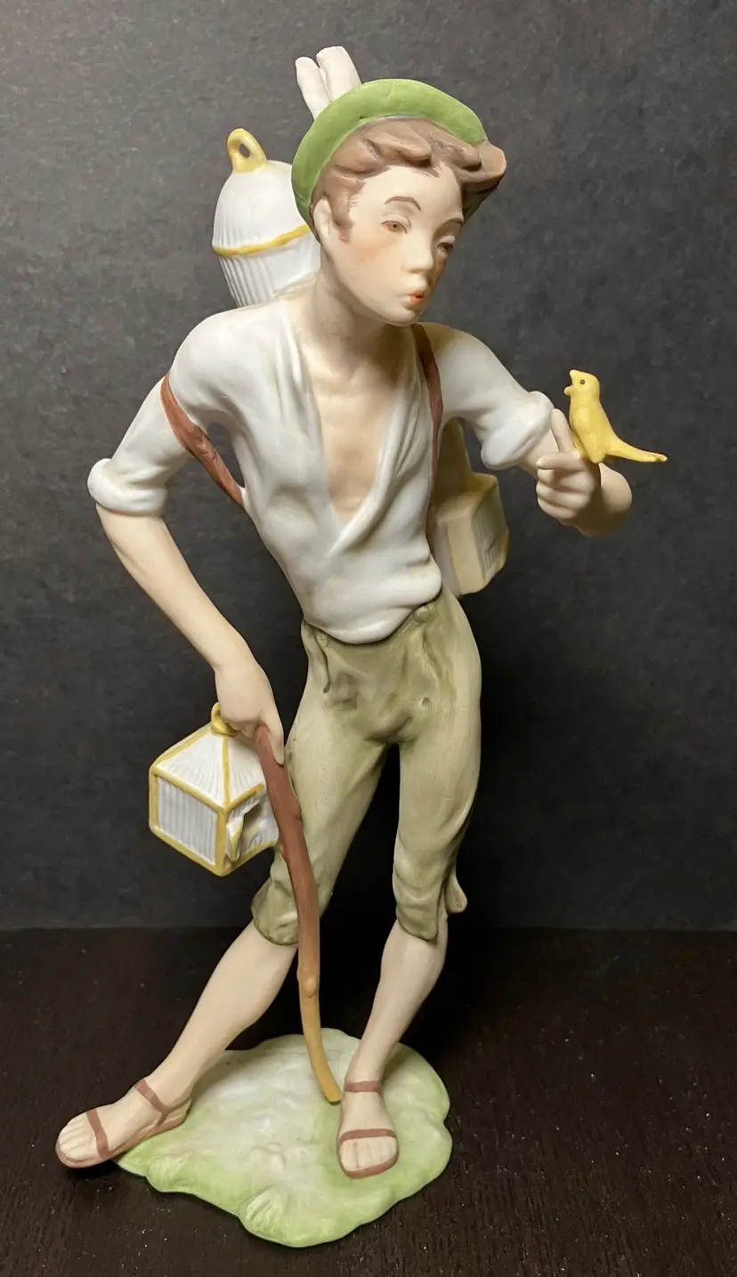 VTG A.K. Kaiser Bird Seller "Vogelhandler" Porcelain Figurine Bisque #387 W. Germany