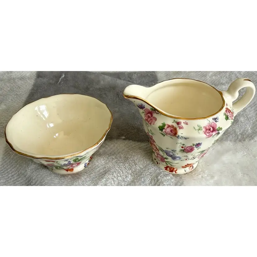 Dorset Cheery Chintz Erphila Germany Sugar And Creamer