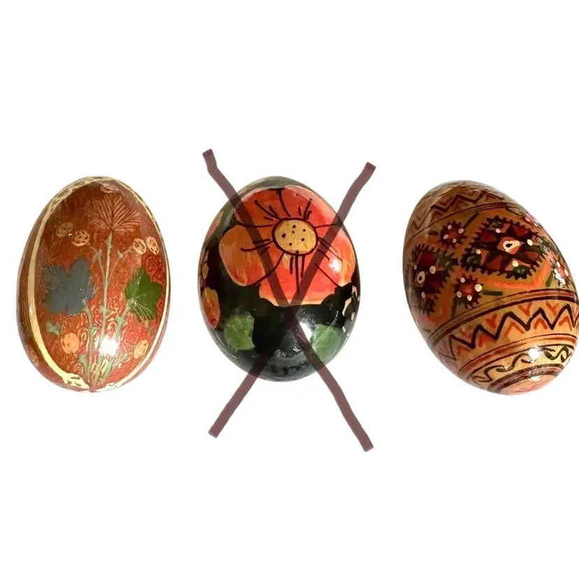 2 Pysanky Wooden Colorful Floral Geometric Pattern Slavic Ukrainian Easter Eggs