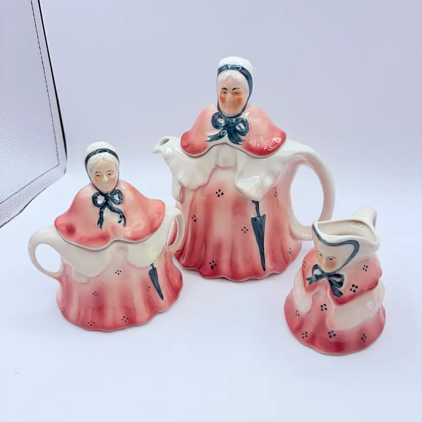 Vintage Little Old Lady Teapot and Creamer by Tony Wood Staffordshire England