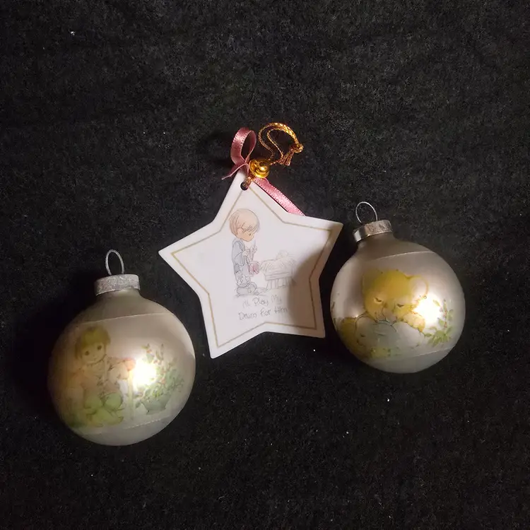 Vintage Christmas Ornament Set of 3 – Ruth Morehead Glass & Precious Moments Star