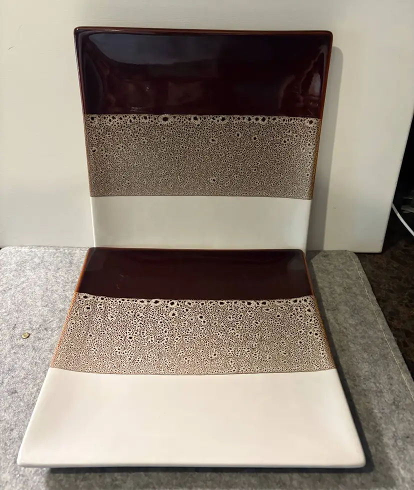 2 Pier 1 Tri Color 10 x 10" Dinner Plates in Brown and Cream  # 2832