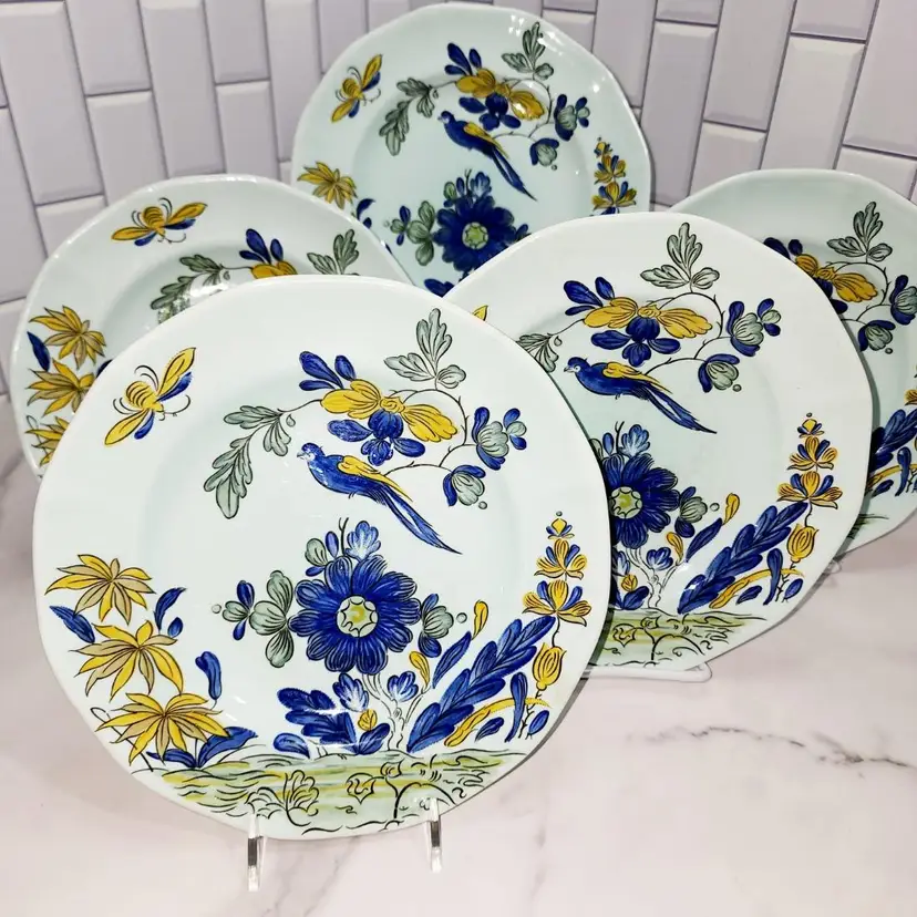 5 Salad Plates: Blue Parrot (Celadon) by Adams China