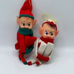 2 Vtg Elf Pixie Knee Huggers Red & Green AND  White & Red Felt-Japan