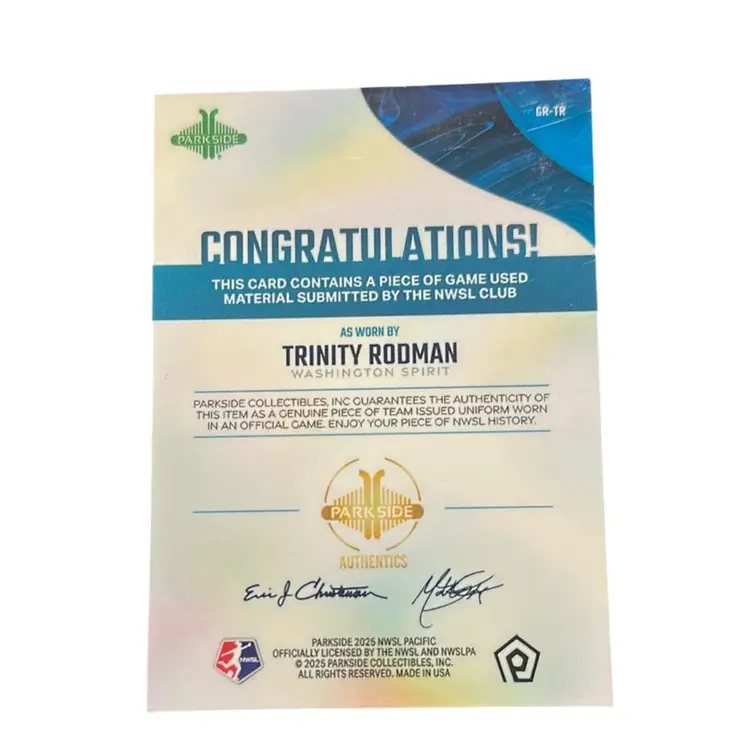 Trinity Rodman 2025 NWSL Parkside Pacific Game Worn Relic