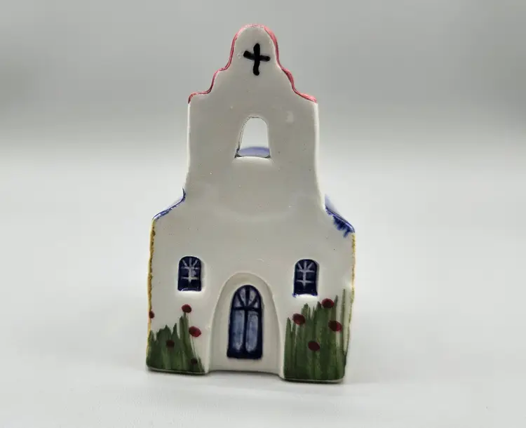 Vintage Seramik Ceramic Chapel Church Mini Figurine Handmade In Greece