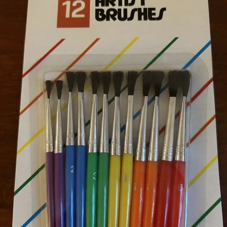 Vintage 80s/90s Kids Artist Brushes Set Of 12 Rainbow Paint Brushes Retro