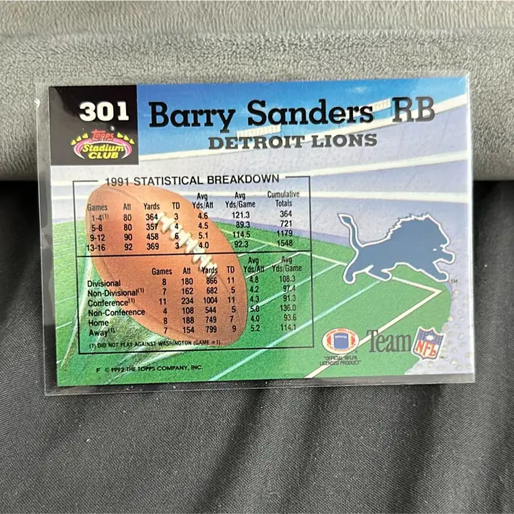 TOPPS 1991 STADIUM CLUB BARRY SANDERS #301 DETROIT LIONS RB