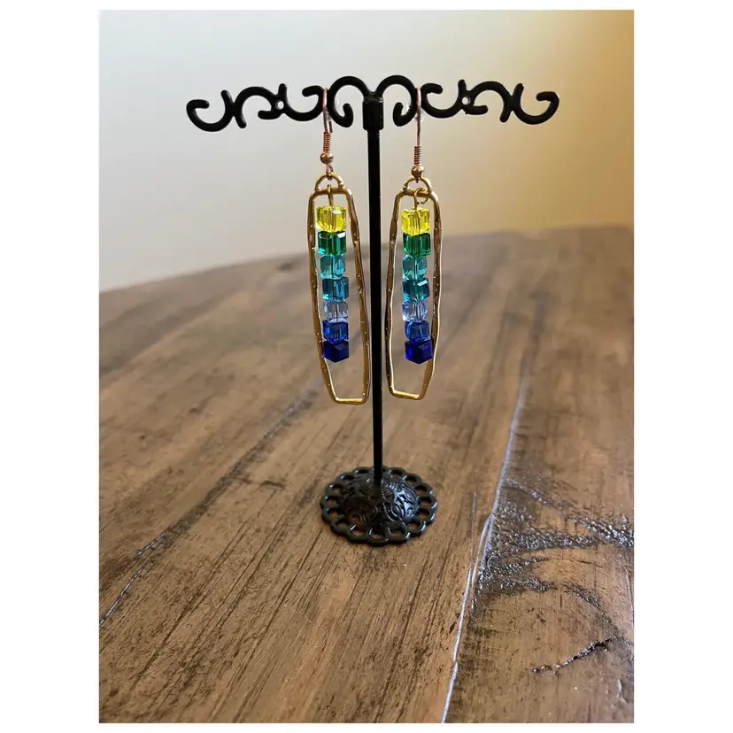 Freeform Drop Earrings Yellow Blue Green with Gold Earwires