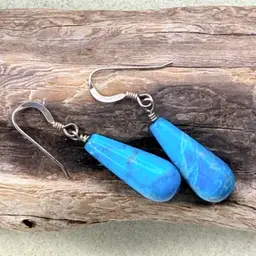 Vintage Azurite & Sterling Silver Dangle Drop Earrings