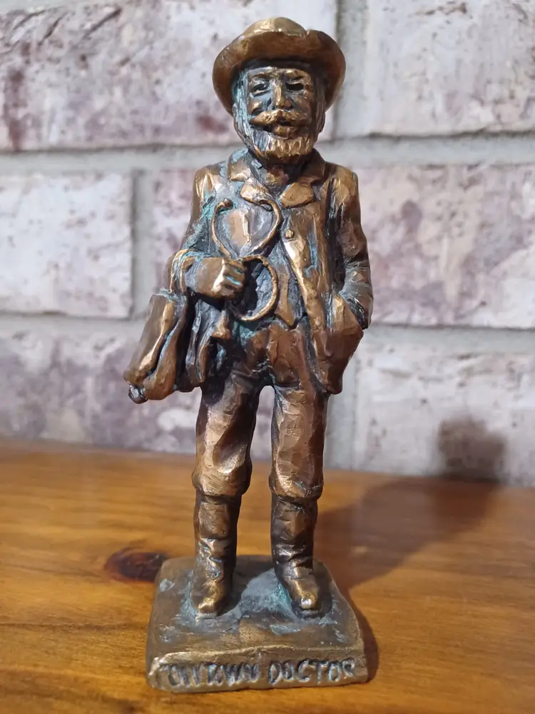 VTG Tom Knapp Bronze Cowtown Doctor Figurine 5" Western Signed Collectible Statue