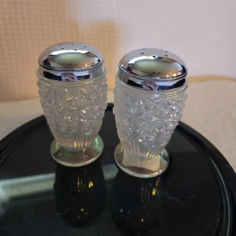 Fenton Iredescent  Carnival Glass Salt And Pepper Shakers