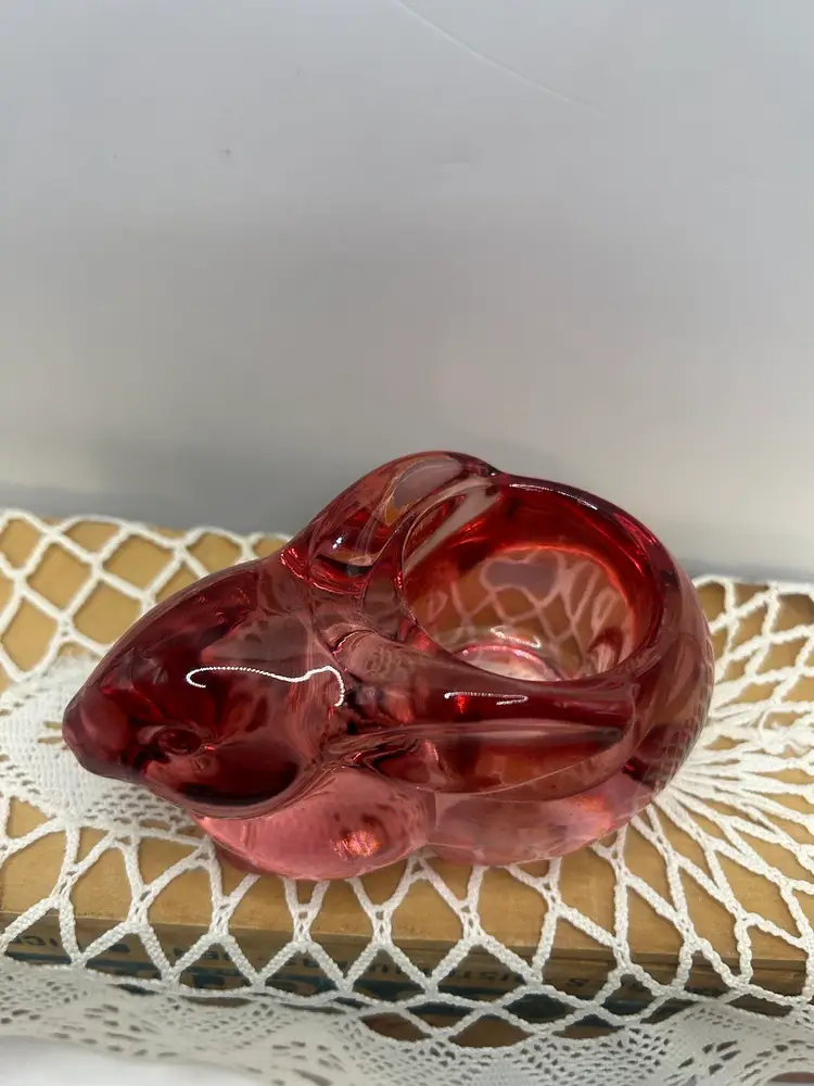 Indiana Glass, Cranberry Bunny, Votive 4 3/4x 2 1/2