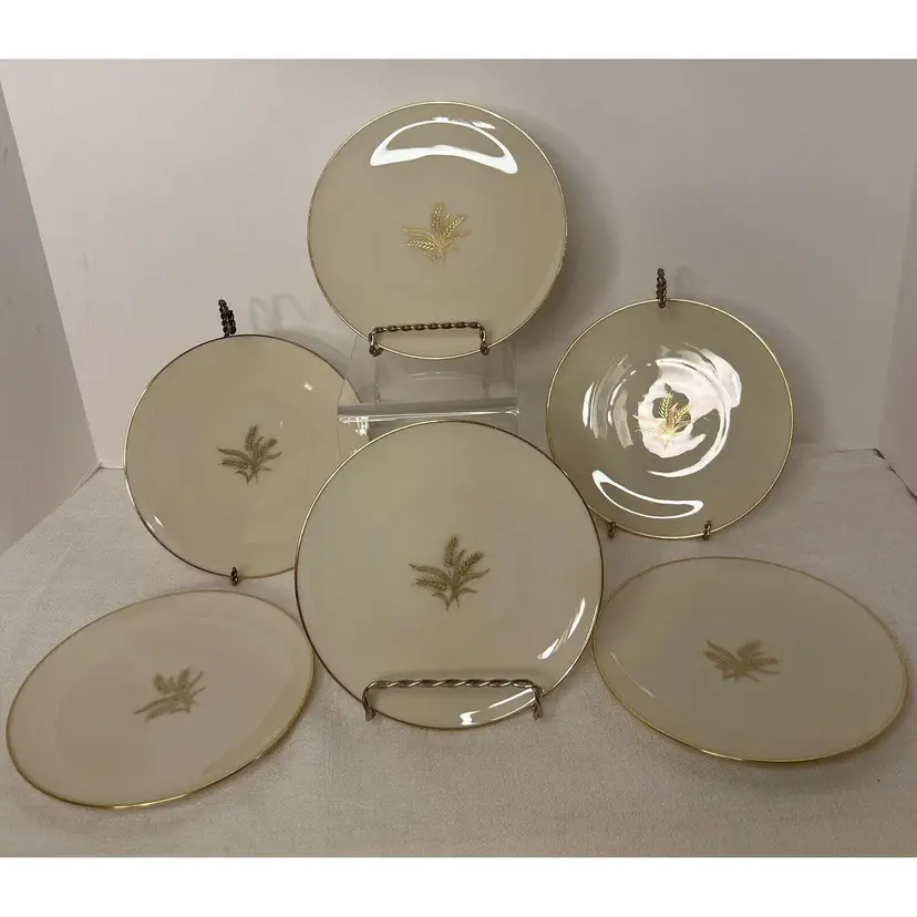 Vintage Lenox Porcelain Wheat Cream & Gold Dessert Plates ~ Set of Six (6)