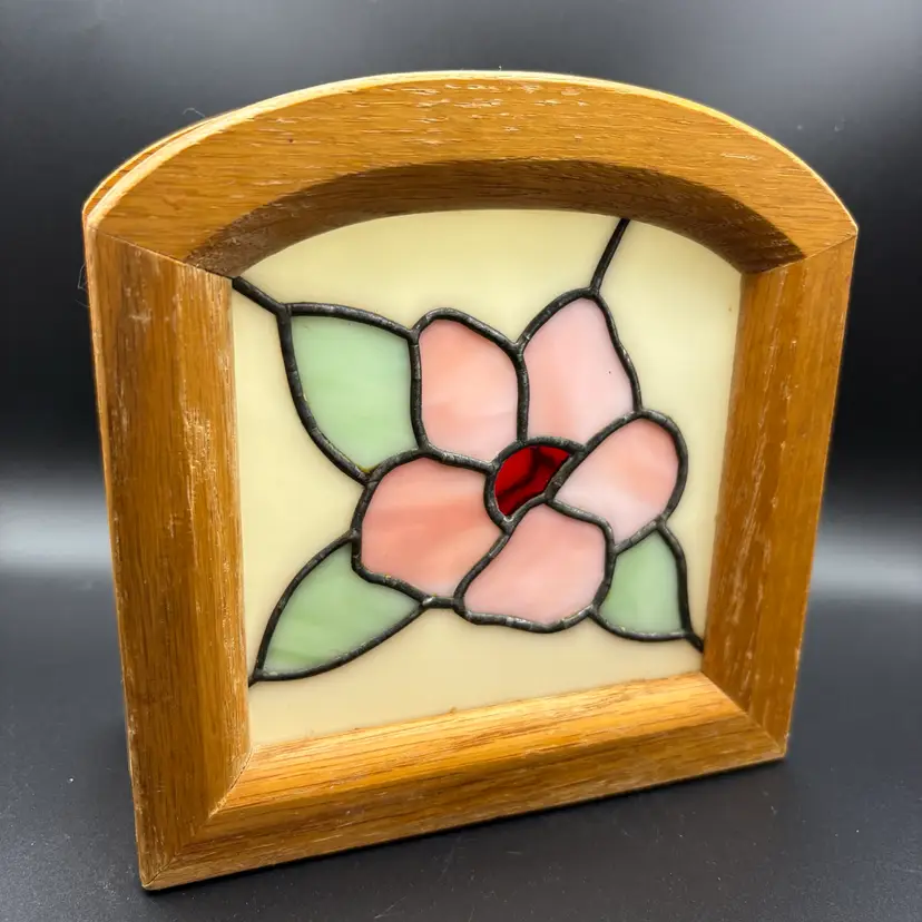 Stained Glass And Wood Napkin Holder