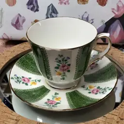 Vintage Bone China Teacup ☕️ Green Striped