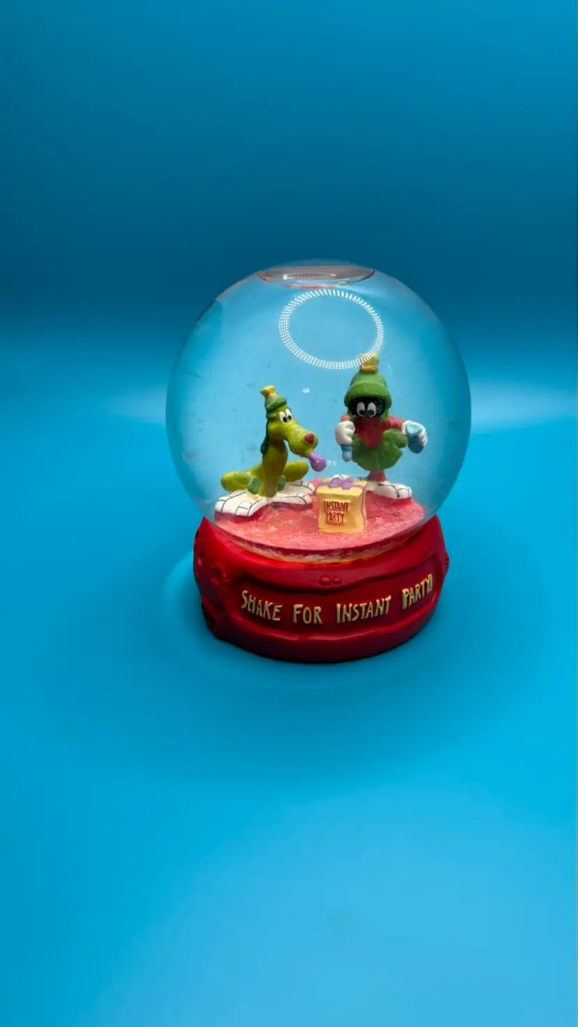 Marvin The Martian & K-9 Looney Tunes Glass Snow Globe Shake For Instant Party 1998