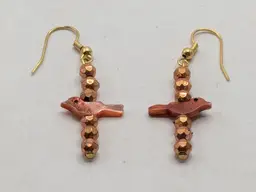 Handcrafted Copper Color Bird Beaded Dangle Pierced Earrings NOS