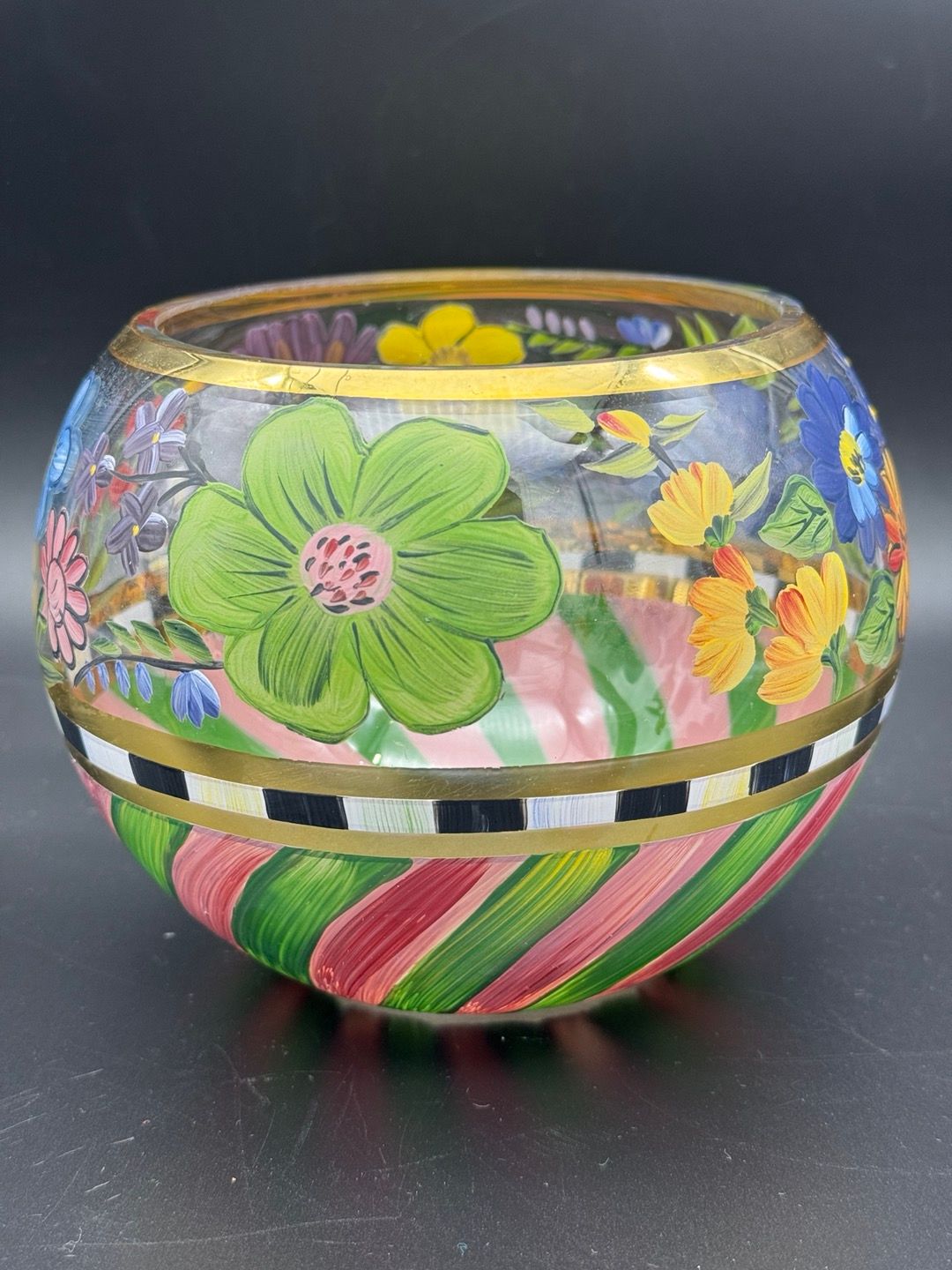 Lot De 4 Bols En Verre Octogonaux MacKenzie-Childs – Motif Floral Garland – Vintage