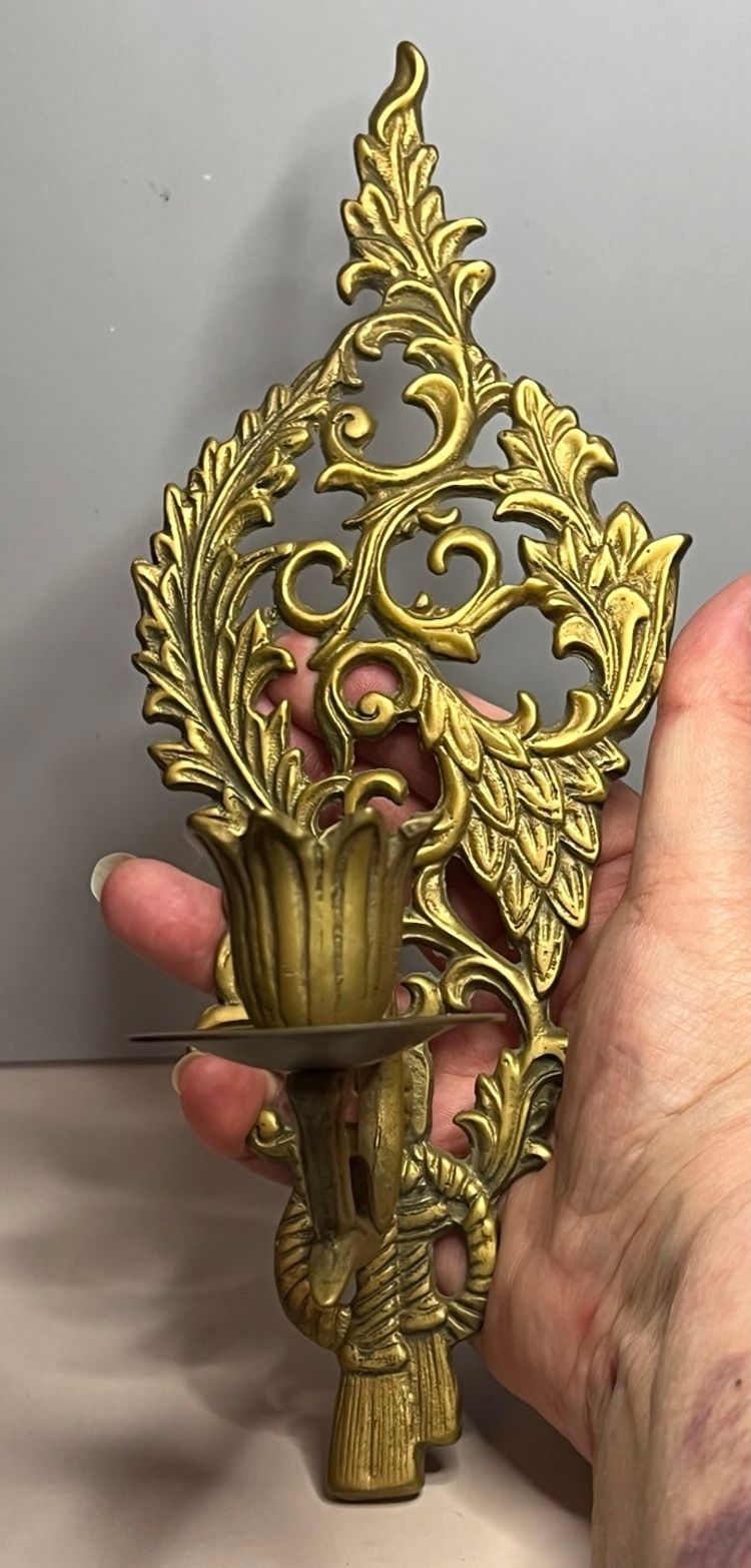 Art Nouveau Style Gold Metal Wall Sconce Candleholder Andrea By Sadek 10”