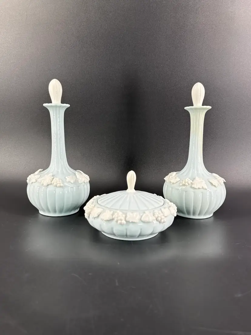 Complete Set Ardalt Lenwile Verithin Porcelain Vanity Set Perfume Bottles & Trinket Dish