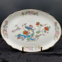 Vintage Wedgwood (England) Bone China Utility Tray, Kutani Crane, Gold Trim 9.5"