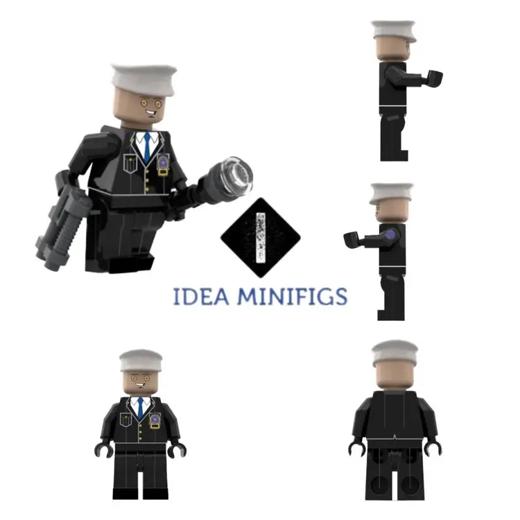 Custom UV Printed Patrol Cop - Full City Police Suit, Hat, Pistol, Tactical Flashlight - Model Built of LEGO Minifigure Bricks